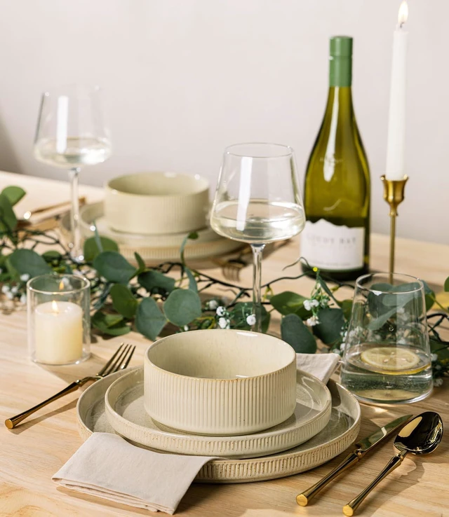 Alt view image 6 of 7 - Ceramic Dinnerware Set for 4, 12-Piece Plates and Bowls Set
Lightweight Porcelain Dish Set, Scratch Resistant, Oven & Microwave & Dishwasher Safe, Cappuccino