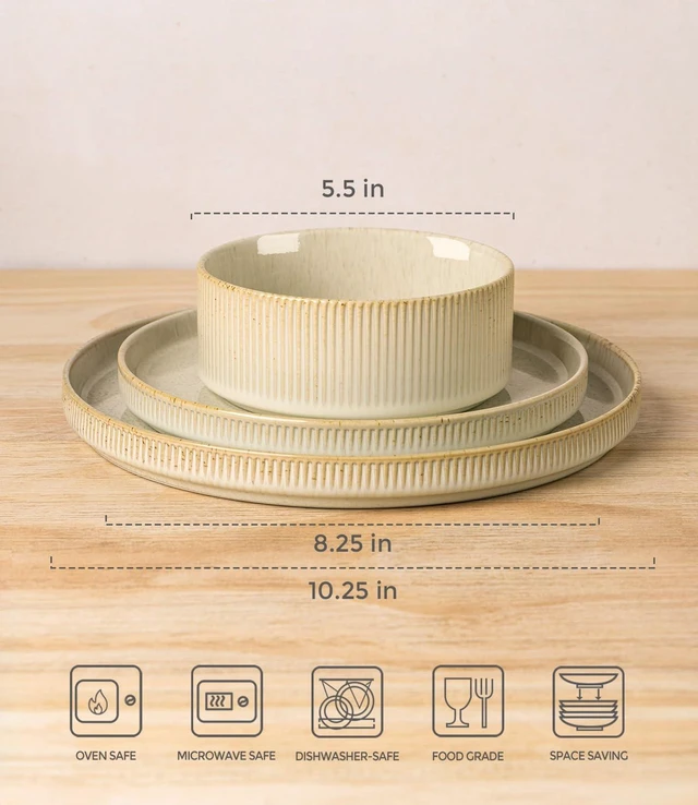 Alt view image 7 of 7 - Ceramic Dinnerware Set for 4, 12-Piece Plates and Bowls Set
Lightweight Porcelain Dish Set, Scratch Resistant, Oven & Microwave & Dishwasher Safe, Cappuccino