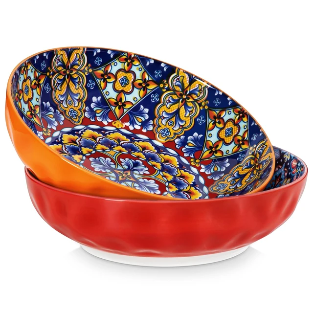 Main image of Large Serving Bowls,78 Oz Salad Bowls Set of 2, Red
Bohemian Decorative Bowls for Salad, Fruit, Pasta and Dinner, Serving Dishes Set for Party, Dishwasher & Microwave Safe
