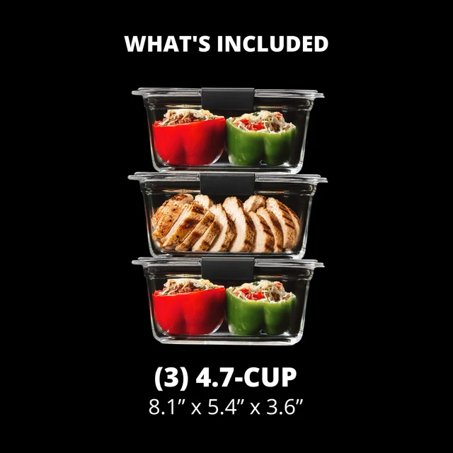 Alt view image 6 of 6 - Brilliance Glass Storage 4.7-Cup Food Containers with Lids Set of 3 Clear