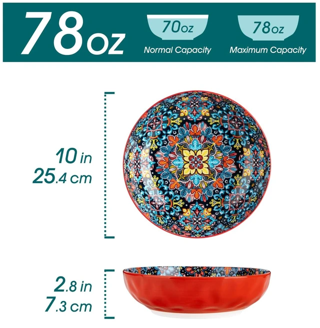 Alt view image 2 of 7 - Large Serving Bowls,78 Oz Salad Bowls Set of 2, Red
Bohemian Decorative Bowls for Salad, Fruit, Pasta and Dinner, Serving Dishes Set for Party, Dishwasher & Microwave Safe