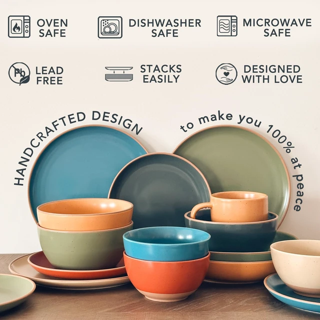 Alt view image 4 of 7 - Ceramic Artisan Matte Large Pasta Bowls 30oz, Set of 4 - Serving, Salad, Dinner, etc Kitchen Plate/Wide Bowl - Microwave, Oven, Dishwasher Safe - Modern Porcelain Stoneware Dishes, Safari Colors