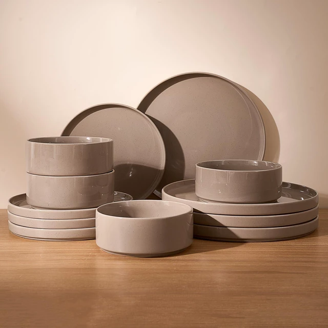 Main image of Nebula Plates and Bowls, 12-Piece Dinnerware Set, Cinnamon Brown
Stoneware Dish Set for 4, Dishwasher and Microwave Safe, Chip and Scratch Resistant