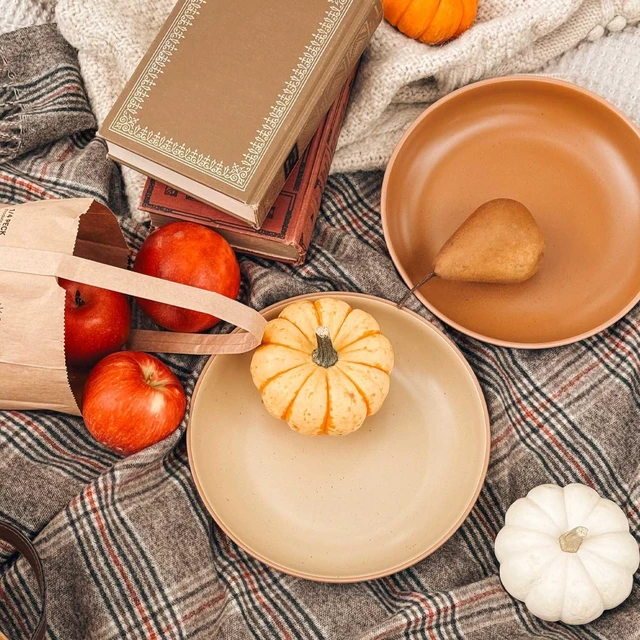 Alt view image 5 of 7 - Ceramic Artisan Matte Large Pasta Bowls 30oz, Set of 4 - Serving, Salad, Dinner, etc Kitchen Plate/Wide Bowl - Microwave, Oven, Dishwasher Safe - Modern Porcelain Stoneware Dishes, Safari Colors