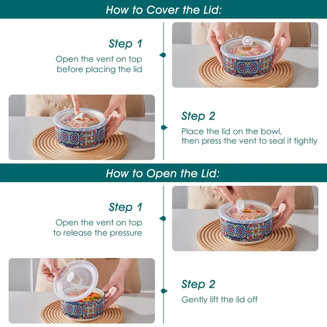 Alt view image 7 of 7 - SIMI Serving Bowls with Lids, Ceramic Mixing Bowls Set of 4, Boho
Nesting Bowls for Food Storage, Prep, Stackable Bohemian Bowls, Dishwasher & Microwave Safe Gift Set, 60/36/20/10 OZ