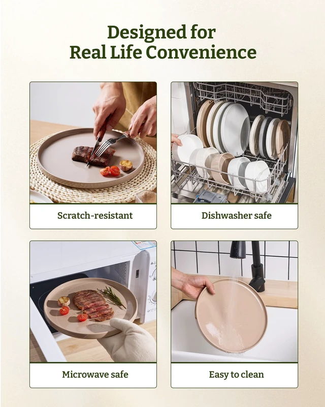 Alt view image 5 of 7 - Nebula Plates and Bowls, 12-Piece Dinnerware Set, Cinnamon Brown
Stoneware Dish Set for 4, Dishwasher and Microwave Safe, Chip and Scratch Resistant