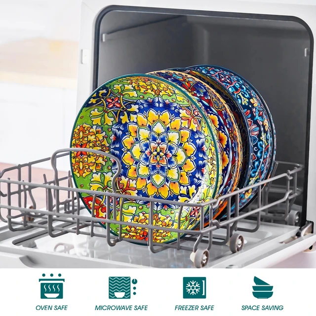 Alt view image 4 of 7 - Pasta Bowls Set of 4, 42oz Ceramic Serving Bowls,Boho Pasta Plates
Large Shallow Bowls for Pasta, Salad, Soup, 42 oz Colorful Bowl Plates, Microwave and Dishwasher Safe Dinner Bowls
