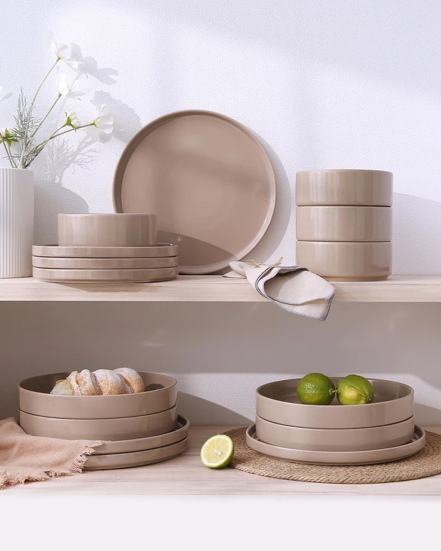 Alt view image 6 of 7 - Nebula Plates and Bowls, 12-Piece Dinnerware Set, Cinnamon Brown
Stoneware Dish Set for 4, Dishwasher and Microwave Safe, Chip and Scratch Resistant