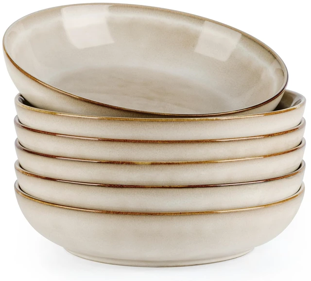 Main image of 8.5 Ceramic Pasta Bowls Set of 6, 36oz Large Stoneware Bowls Set
Large Dinner Serving Bowls Set, Wide Bowl Plate for Pasta,Salad, Soup, Microwave Safe, Reactive Glaze-Cappuccino