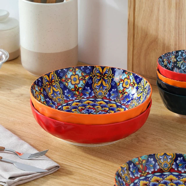 Alt view image 7 of 7 - Large Serving Bowls,78 Oz Salad Bowls Set of 2, Red
Bohemian Decorative Bowls for Salad, Fruit, Pasta and Dinner, Serving Dishes Set for Party, Dishwasher & Microwave Safe