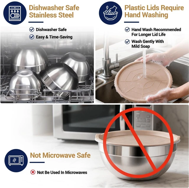 Alt view image 7 of 7 - Mixing Bowls Set, 25PCS Khaki Mixing Bowls With Lids Set Stainless Steel Kitchen Large Nesting Metal Bowl 7QT to 1.5QT, Measuring Cups and Spoons for Prepping Cooking Serving