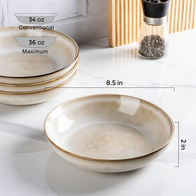 Alt view image 3 of 7 - 8.5 Ceramic Pasta Bowls Set of 6, 36oz Large Stoneware Bowls Set
Large Dinner Serving Bowls Set, Wide Bowl Plate for Pasta,Salad, Soup, Microwave Safe, Reactive Glaze-Cappuccino