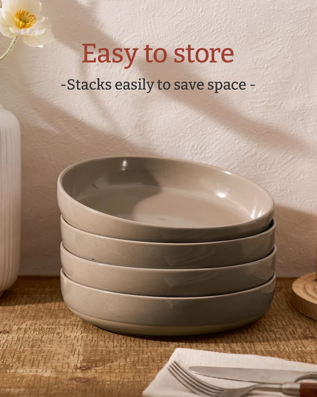 Alt view image 3 of 6 - Milkyway 33 oz Pasta Bowls Set of 4, Cinnamon Brown
Scratch-Resistant Stoneware Salad Bowls, Stackable, Dishwasher & Microwave Safe, Lead-Free