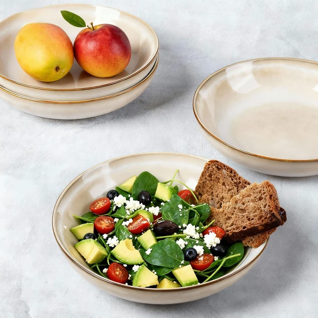 Alt view image 5 of 7 - 8.5 Ceramic Pasta Bowls Set of 6, 36oz Large Stoneware Bowls Set
Large Dinner Serving Bowls Set, Wide Bowl Plate for Pasta,Salad, Soup, Microwave Safe, Reactive Glaze-Cappuccino