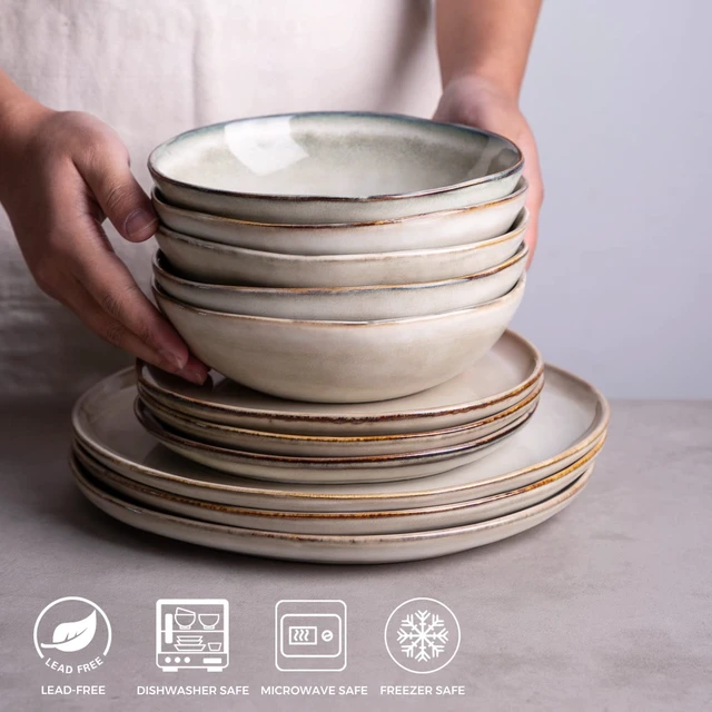 Alt view image 3 of 7 - Ceramic Cereal Bowls Set of 6, 24 oz Handmade Stoneware Bowls Set for Cereal Soup Salad, Stylish Kitchen bowls for Meal, Dishwasher & Microwave Safe, Reactive Glaze-Cappuccino