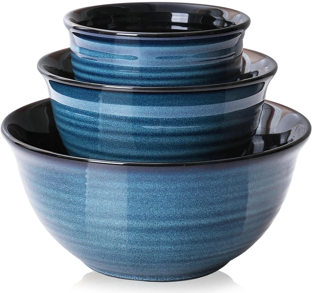 Main image of Ceramic Serving Bowls Set, 2.1/1.0/0.5 Qt Nesting Bowls, Blue
Handmade Medium Mixing Bowls for Entertaining and Party, Kitchen Bowls for Housewarming Gifts, Microwave Dishwasher Safe