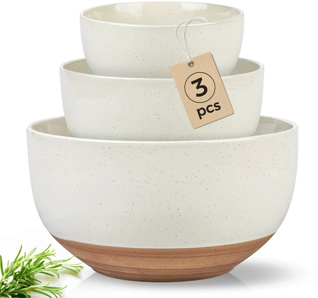 Main image of Ceramic Mixing Bowls,Stoneware Nesting Bowls Set of 3 for Kitchen
Rustic Terracotta Underside for Mixing,Cooking,Baking,Salad,Microwave&Dishwasher Safe 4.6/2.8/1.3 Qt-Beige