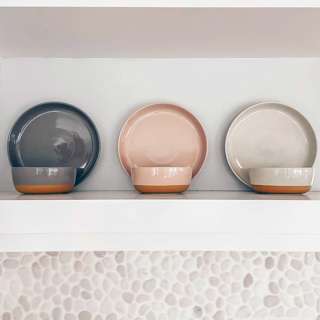 Alt view image 7 of 7 - Ceramic Flat Pasta Bowl Set of 4-35oz, Microwave Safe Plate with High Edge - Modern Porcelain Dinnerware for Kitchen and Eating, Large Wide Bowls/Plates for Serving Dinner, Salad, etc- Neutrals