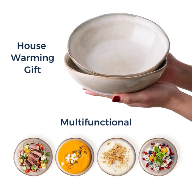Alt view image 4 of 7 - Ceramic Cereal Bowls Set of 6, 24 oz Handmade Stoneware Bowls Set for Cereal Soup Salad, Stylish Kitchen bowls for Meal, Dishwasher & Microwave Safe, Reactive Glaze-Cappuccino