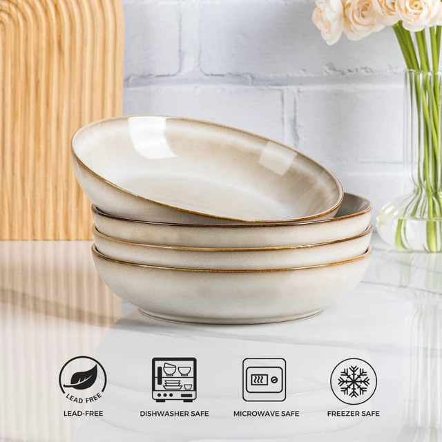 Alt view image 6 of 7 - 8.5 Ceramic Pasta Bowls Set of 6, 36oz Large Stoneware Bowls Set
Large Dinner Serving Bowls Set, Wide Bowl Plate for Pasta,Salad, Soup, Microwave Safe, Reactive Glaze-Cappuccino