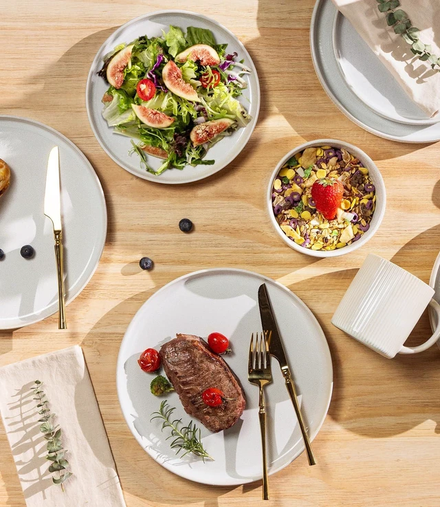 Alt view image 3 of 7 - Ceramic Dinnerware Set for 4, 12-Piece Plates and Bowls Set
Lightweight Porcelain Dish Set, Scratch Resistant, Oven & Microwave & Dishwasher Safe, Reactive White