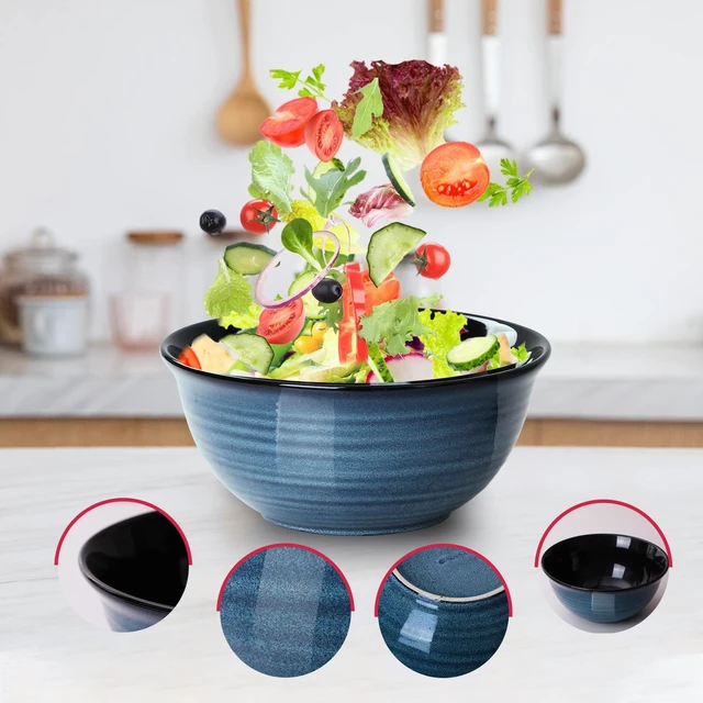 Alt view image 4 of 6 - Ceramic Serving Bowls Set, 2.1/1.0/0.5 Qt Nesting Bowls, Blue
Handmade Medium Mixing Bowls for Entertaining and Party, Kitchen Bowls for Housewarming Gifts, Microwave Dishwasher Safe