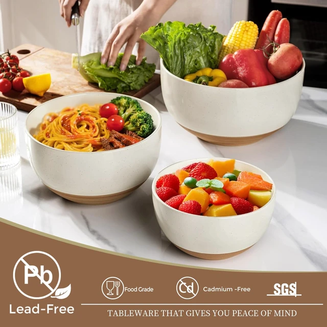 Alt view image 3 of 7 - Ceramic Mixing Bowls,Stoneware Nesting Bowls Set of 3 for Kitchen
Rustic Terracotta Underside for Mixing,Cooking,Baking,Salad,Microwave&Dishwasher Safe 4.6/2.8/1.3 Qt-Beige