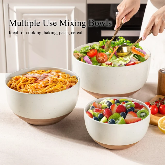 Alt view image 4 of 7 - Ceramic Mixing Bowls,Stoneware Nesting Bowls Set of 3 for Kitchen
Rustic Terracotta Underside for Mixing,Cooking,Baking,Salad,Microwave&Dishwasher Safe 4.6/2.8/1.3 Qt-Beige