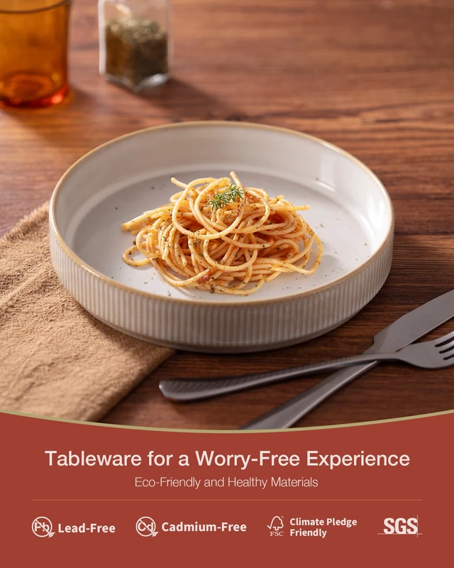 Alt view image 3 of 7 - Star 7.5" Pasta Bowls Set of 4, Plate Bowls, Cappuccino White
Double Reactive Glaze, Microwave & Dishwasher Safe, Lead-free and Cadmium-free, Stoneware Scratch Resistant, Kitchen Bowls
