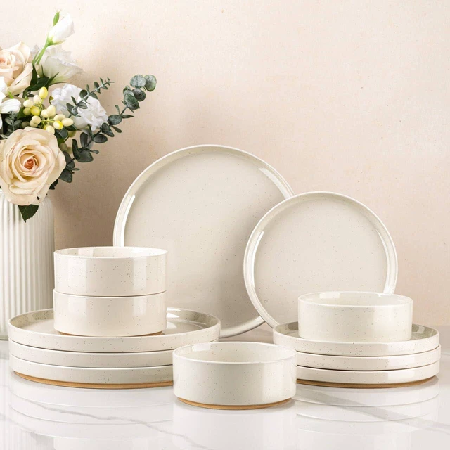 Main image of Stoneware Dinnerware Sets for 4,12 Pcs Plates and Bowls Set
Handmade Ceramic Dish Set,Dishwasher & Microwave Safe,Scratch Resistant-Beige