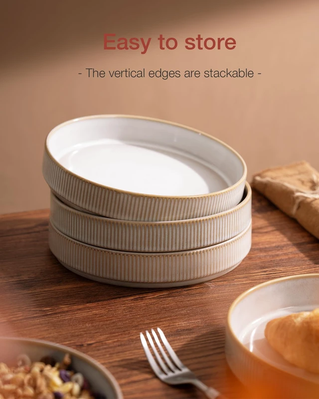 Alt view image 6 of 7 - Star 7.5" Pasta Bowls Set of 4, Plate Bowls, Cappuccino White
Double Reactive Glaze, Microwave & Dishwasher Safe, Lead-free and Cadmium-free, Stoneware Scratch Resistant, Kitchen Bowls