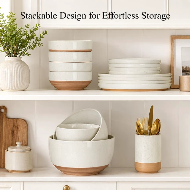 Alt view image 6 of 7 - Ceramic Mixing Bowls,Stoneware Nesting Bowls Set of 3 for Kitchen
Rustic Terracotta Underside for Mixing,Cooking,Baking,Salad,Microwave&Dishwasher Safe 4.6/2.8/1.3 Qt-Beige