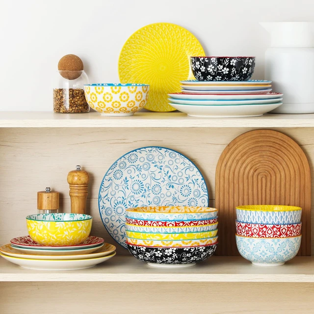 Alt view image 7 of 7 - 8.5" Pasta Bowls Set of 6, 40 oz Porcelain Shallow Salad Bowls, Serving Bowls Large Kitchen Bowl Plates Pasta Dishes Plates, Colorful Floral Design, Microwave Safe, Series SELENE