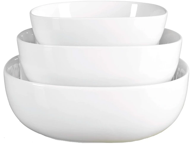 Main image of White Porcelain Chip Resistant Scratch Resistant Commercial Grade Serveware, 3 Piece Serving Bowl Set