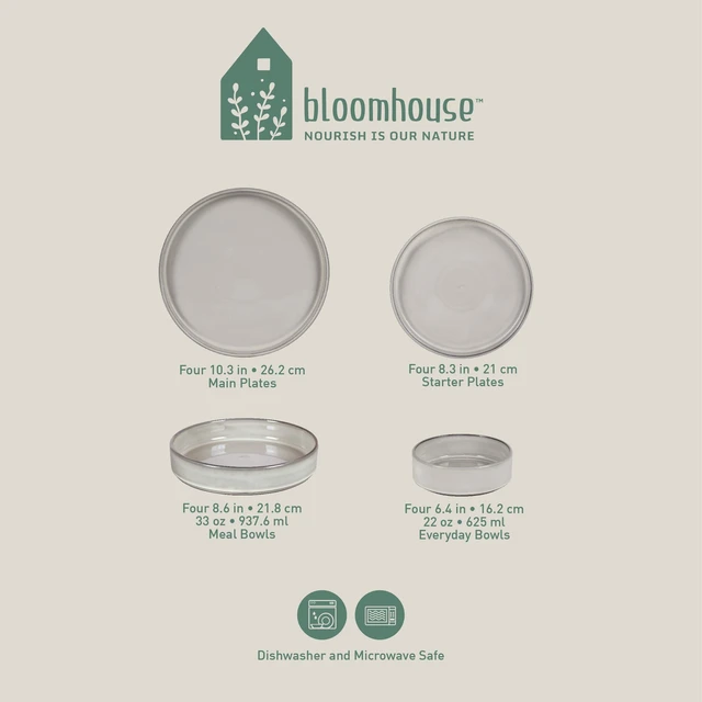 Alt view image 5 of 7 - Two Time Oprah's Favorite Things Winner - Santorini Mist Double Bowl Terracotta Reactive Glaze Plates and Bowls Dinnerware Set - Moonstone White, Service for Four (16pcs)