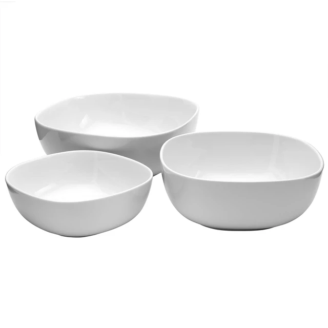 Alt view image 2 of 7 - White Porcelain Chip Resistant Scratch Resistant Commercial Grade Serveware, 3 Piece Serving Bowl Set