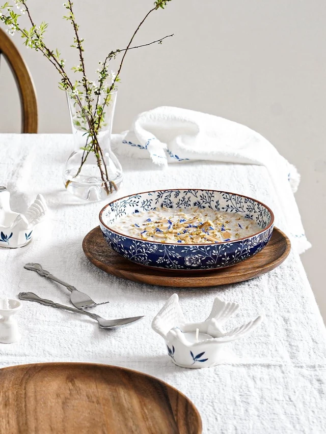 Alt view image 7 of 7 - Pasta Bowl 32 oz, Ceramic Salad Bowl Set of 4, Japanese-Style Porcelain Bowls for Pasta, Salad, Soup, Noodle, Rice, Microwave & Dishwasher Safe - 8.2 Inch, Blue & White
