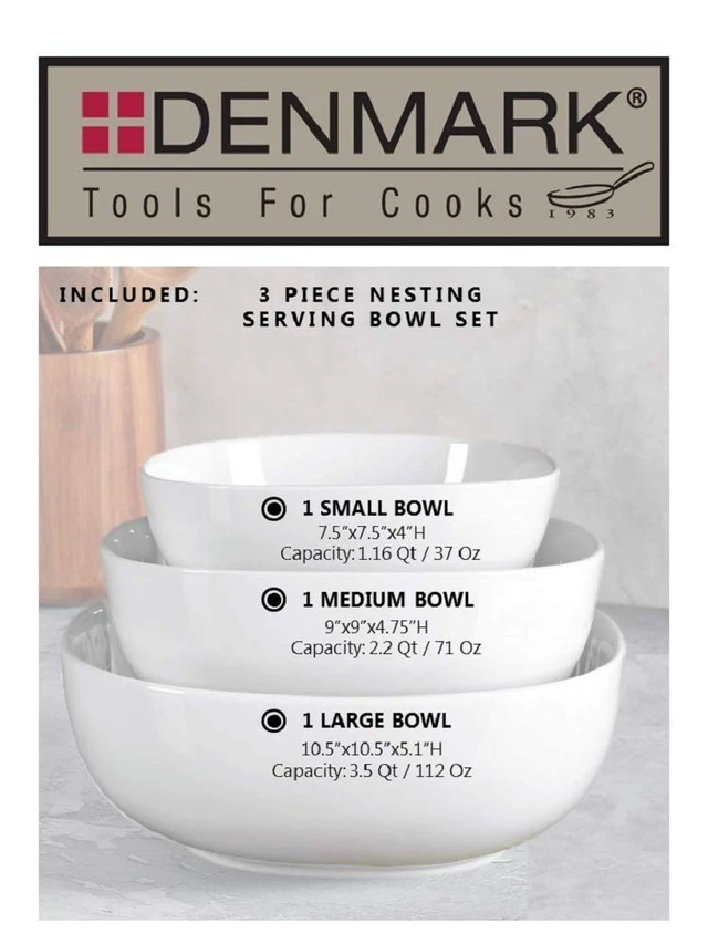 Alt view image 5 of 7 - White Porcelain Chip Resistant Scratch Resistant Commercial Grade Serveware, 3 Piece Serving Bowl Set