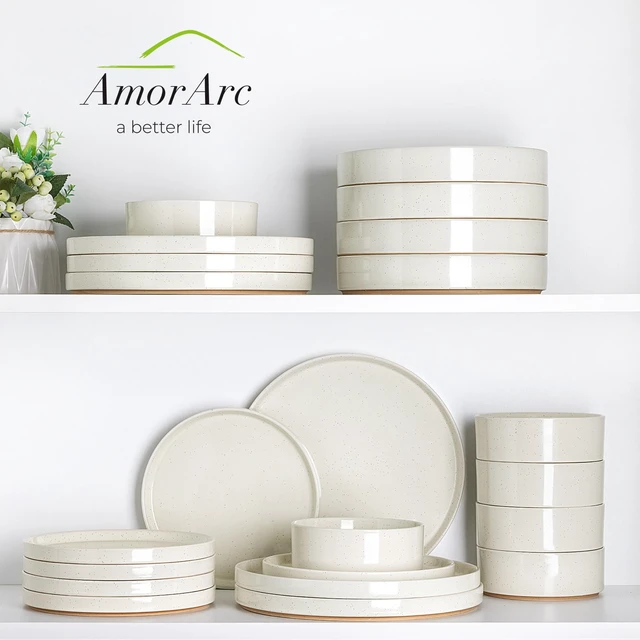 Alt view image 7 of 7 - Stoneware Dinnerware Sets for 4,12 Pcs Plates and Bowls Set
Handmade Ceramic Dish Set,Dishwasher & Microwave Safe,Scratch Resistant-Beige