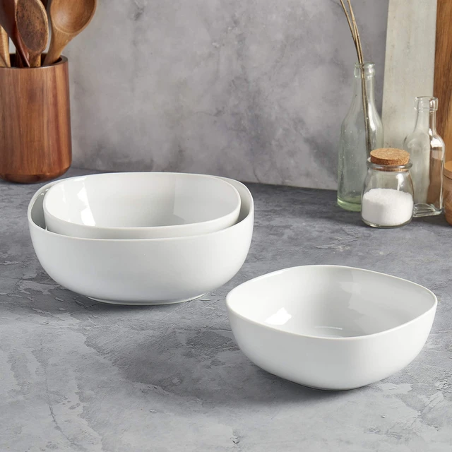 Alt view image 6 of 7 - White Porcelain Chip Resistant Scratch Resistant Commercial Grade Serveware, 3 Piece Serving Bowl Set