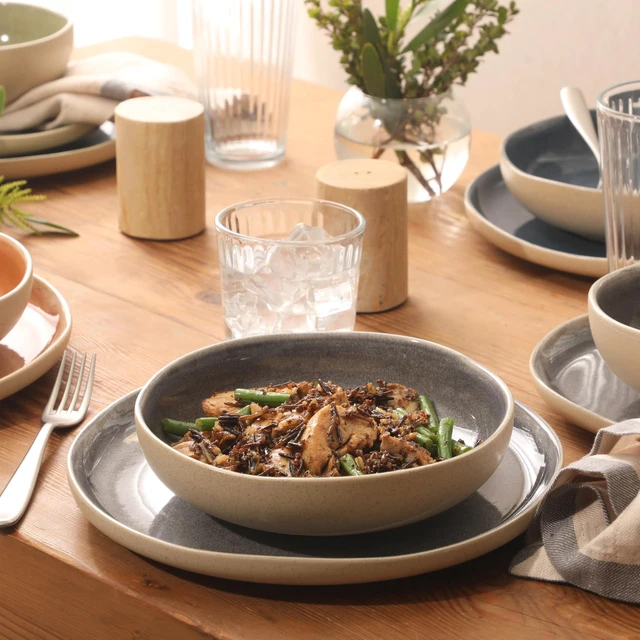 Alt view image 6 of 7 - Manila Bay 16-Piece Stoneware Dinnerware Set, Service for 4, Reactive Glaze Modern Artisan Plates, Bowls & Mugs, Assorted Colors, Round Design