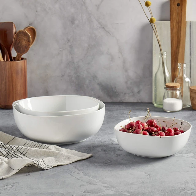 Alt view image 7 of 7 - White Porcelain Chip Resistant Scratch Resistant Commercial Grade Serveware, 3 Piece Serving Bowl Set