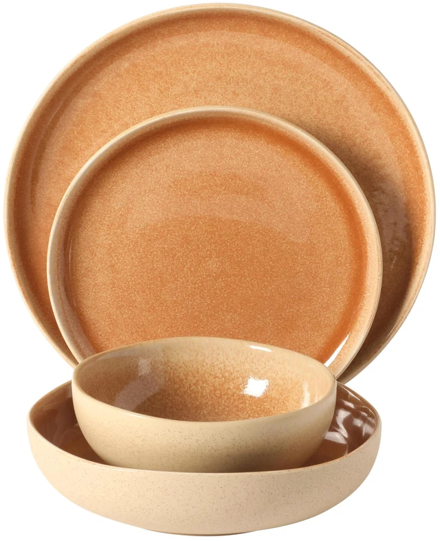 Alt view image 7 of 7 - Manila Bay 16-Piece Stoneware Dinnerware Set, Service for 4, Reactive Glaze Modern Artisan Plates, Bowls & Mugs, Assorted Colors, Round Design