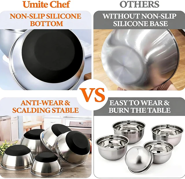 Alt view image 6 of 6 - Thickened Heavy-Duty 26pcs Stainless Steel Bowl, Mixing Bowl Set with Lid, Grater Attachment, Non-Slip Bottom and Kitchen Gadget Set, Sizes 7, 4, 2.5, 2.0, 1.5, 1QT, Ideal for Mixing and Serving