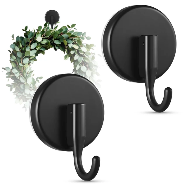 Main image of Suction Cup Wreath Hanger, Upgraded Reef Hook
for Front Door/Glass Window/Over Door, Christmas/Thanksgiving/Halloween/July 4th/Easter/Spring/Summer/Fall (Black, 2-Pack)