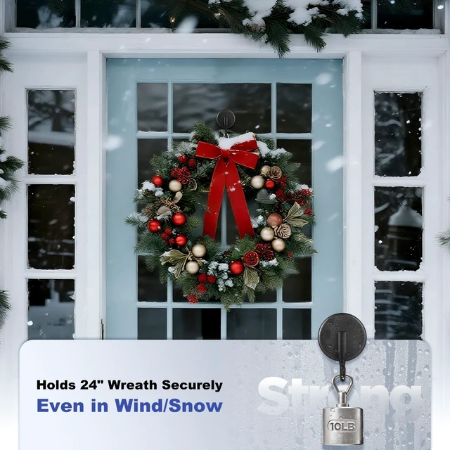 Alt view image 2 of 7 - Suction Cup Wreath Hanger, Upgraded Reef Hook
for Front Door/Glass Window/Over Door, Christmas/Thanksgiving/Halloween/July 4th/Easter/Spring/Summer/Fall (Black, 2-Pack)