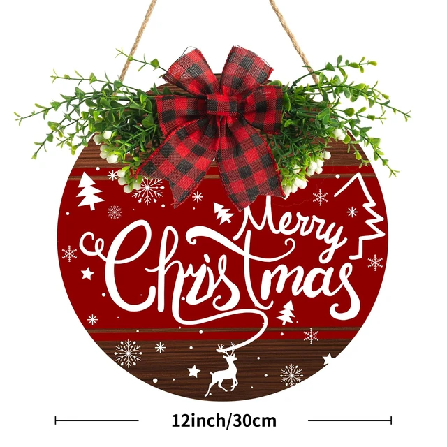 Alt view image 2 of 7 - Merry Christmas Sign Wreath for Front Door Decor 12x12 in Christma Tree Welcome Sign Hanging Door Decoration Xmas ELK Holiday Welcome Sign for Home Farmhouse Porch Wall Indoor Outdoor