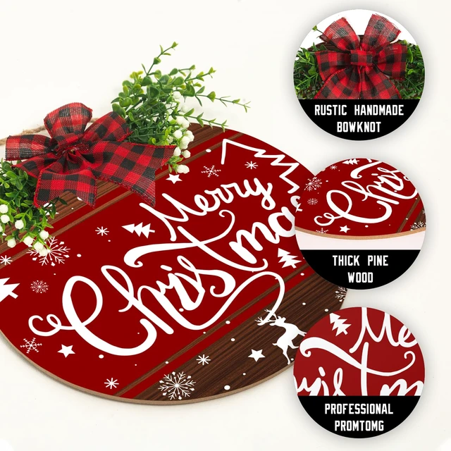 Alt view image 3 of 7 - Merry Christmas Sign Wreath for Front Door Decor 12x12 in Christma Tree Welcome Sign Hanging Door Decoration Xmas ELK Holiday Welcome Sign for Home Farmhouse Porch Wall Indoor Outdoor