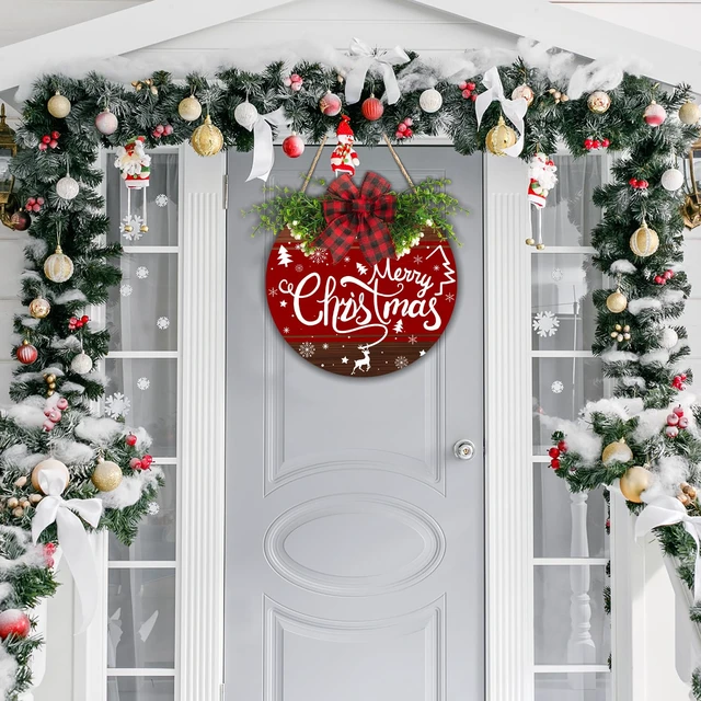 Alt view image 4 of 7 - Merry Christmas Sign Wreath for Front Door Decor 12x12 in Christma Tree Welcome Sign Hanging Door Decoration Xmas ELK Holiday Welcome Sign for Home Farmhouse Porch Wall Indoor Outdoor