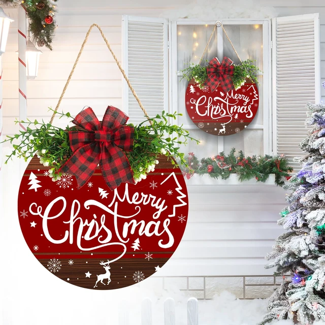Alt view image 5 of 7 - Merry Christmas Sign Wreath for Front Door Decor 12x12 in Christma Tree Welcome Sign Hanging Door Decoration Xmas ELK Holiday Welcome Sign for Home Farmhouse Porch Wall Indoor Outdoor